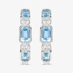 Blue Topaz Hoop Earrings With White Topaz 2.6 Carats Sterling Silver