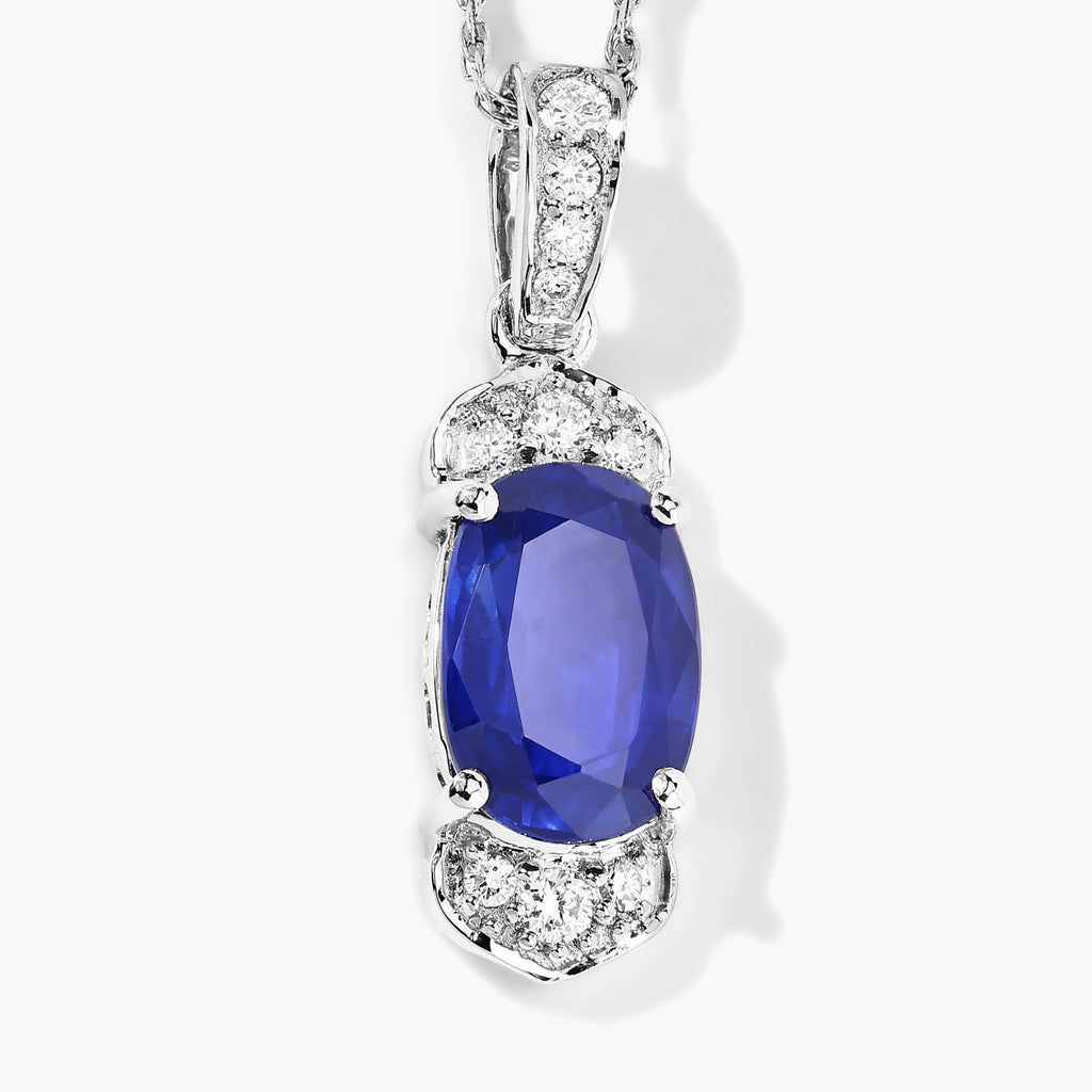 Blue Sapphire Pendant With Diamonds 2.42 Carats 18K White Gold