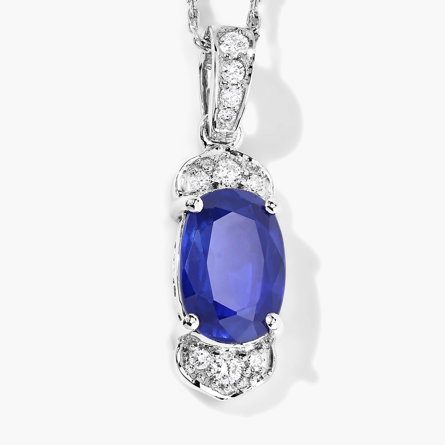 Blue Sapphire Pendant With Diamonds 2.42 Carats 18K White Gold