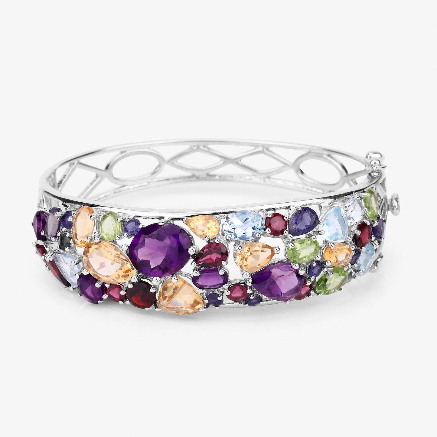 Multicolor Gemstone Bangle Bracelet 21 Carats Sterling Silver