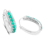 Emerald Hoop Earrings With Diamonds 3.38 Carats Sterling Silver