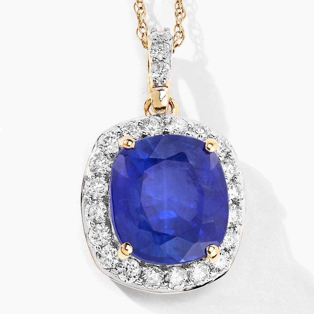 Blue Sapphire Pendant With Diamonds 3.25 Carats 18K Yellow Gold