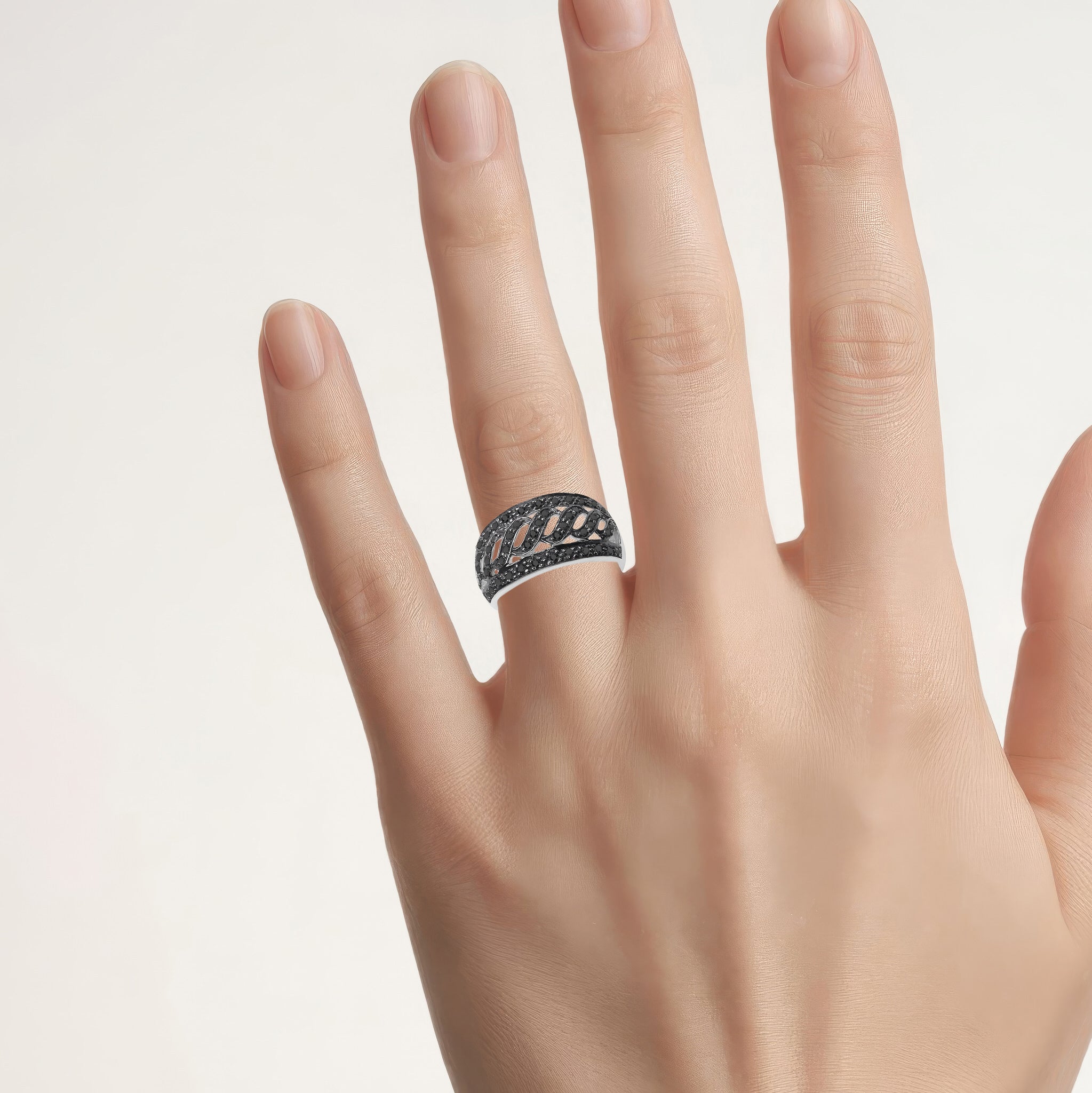 Black Diamond Ring 0.52 Carats Sterling Silver