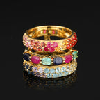 Natural Mixed Gemstones Ring 3.23 Carats Gold Plated Silver