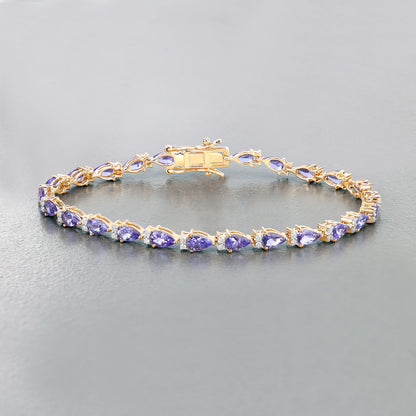 Natural Tanzanite Bracelet With Diamonds 5.62 Carats 14K Yellow Gold