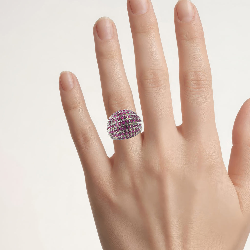 Ruby Ring With White Sapphire 2.78 Carats Gold Plated Silver