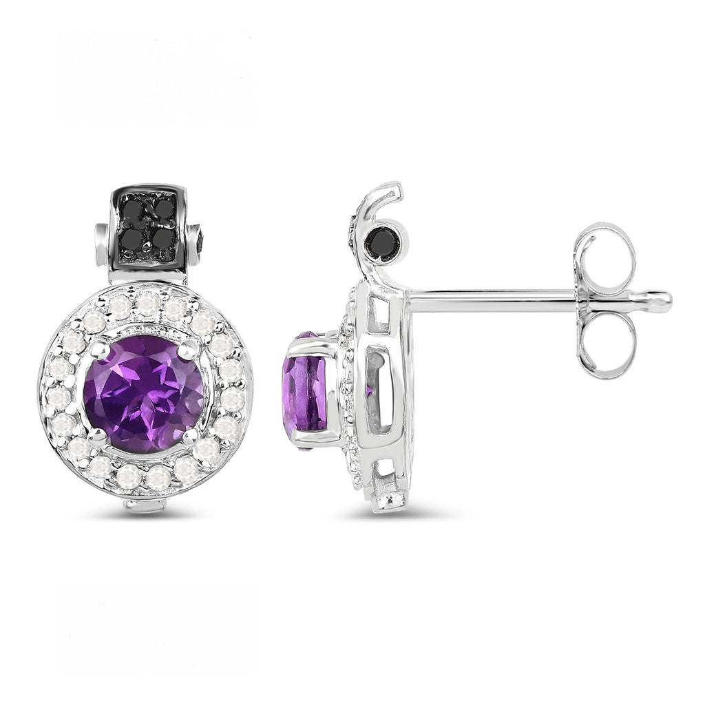 Amethyst Earrings With Diamonds 2.22 Carats Sterling Silver