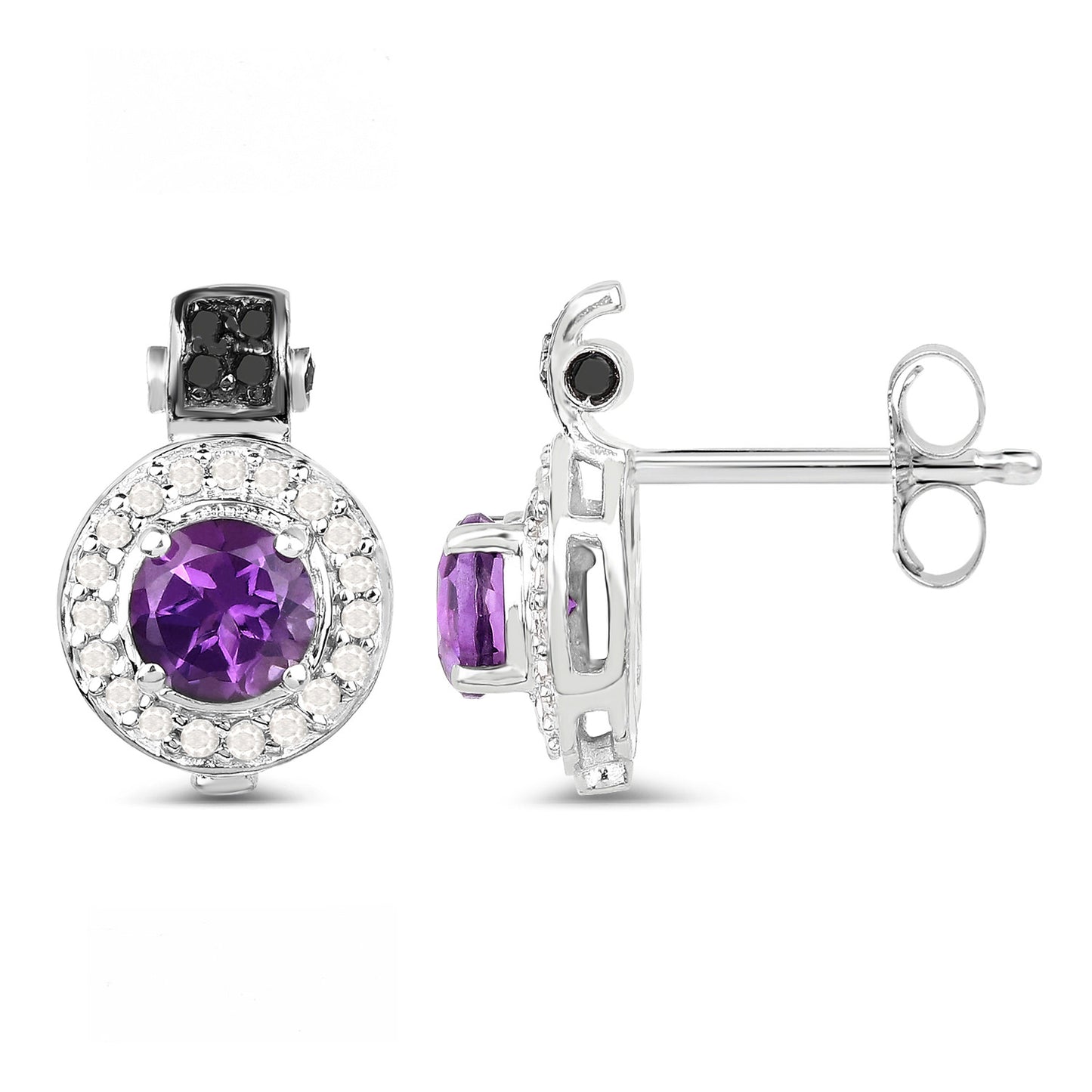 Amethyst Earrings With Diamonds 2.22 Carats Sterling Silver