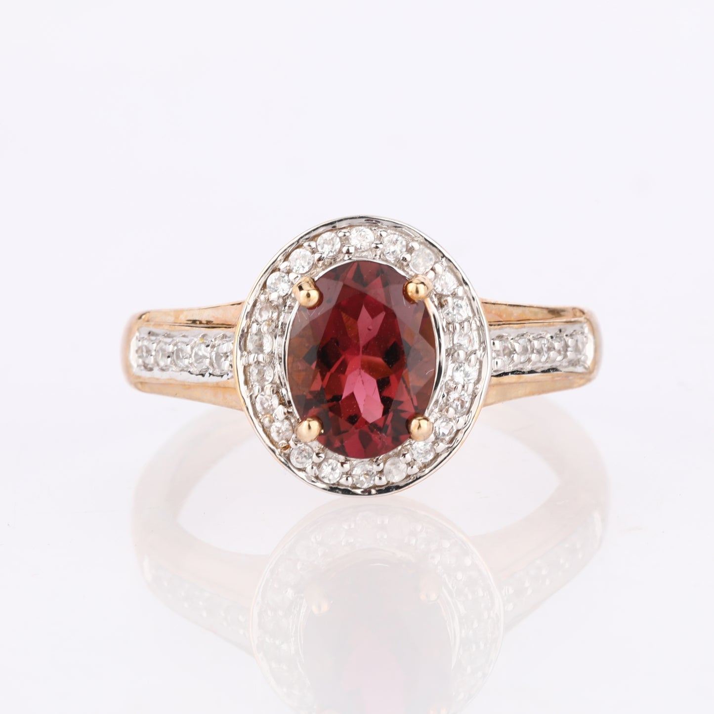 Natural Pink Tourmaline Ring With White Zircon 1.38 Carats 9K Yellow Gold