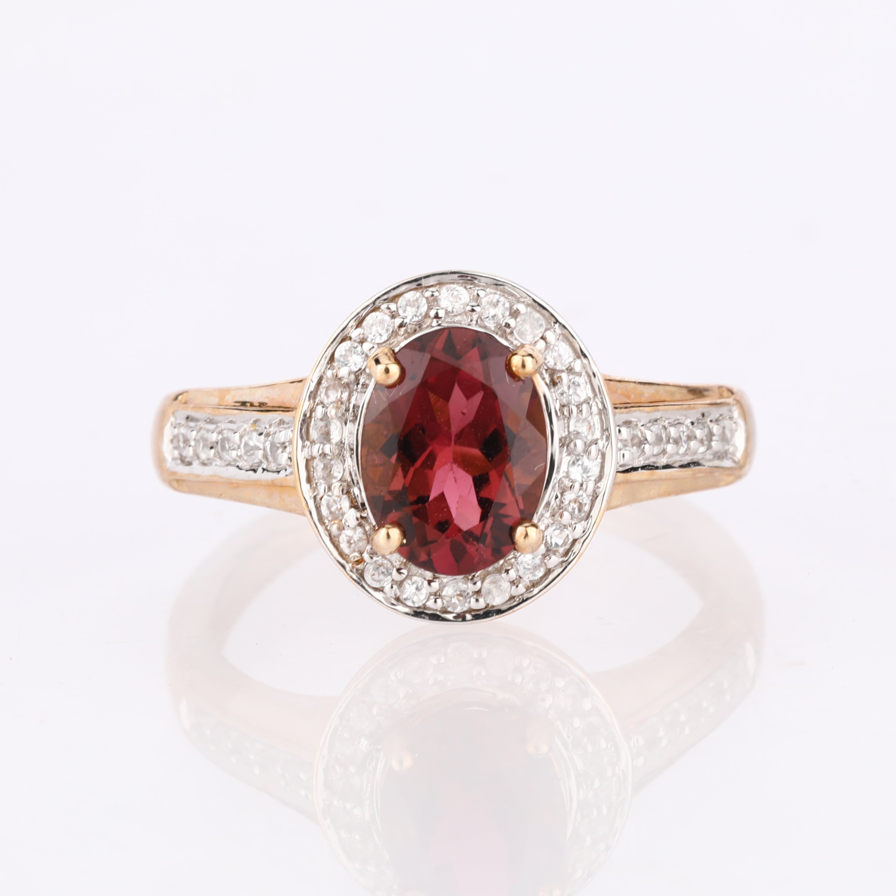 Natural Pink Tourmaline Ring With White Zircon 1.38 Carats 9K Yellow Gold