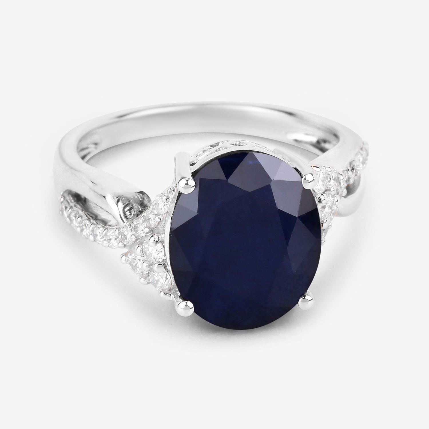 Blue Sapphire Ring With Diamonds 6.5 Carats 14K White Gold