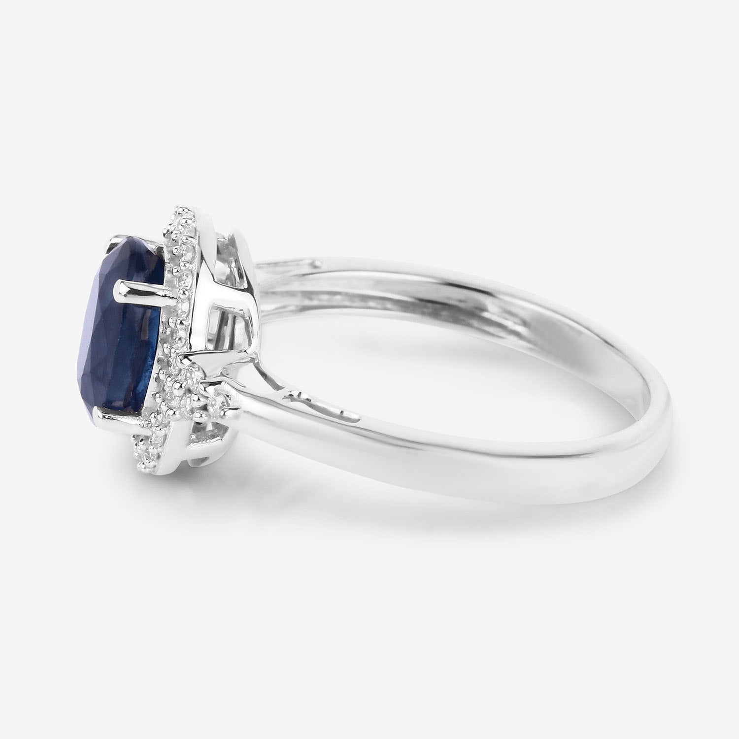 Blue Sapphire Ring With Diamonds 1.66 Carats 14K White Gold