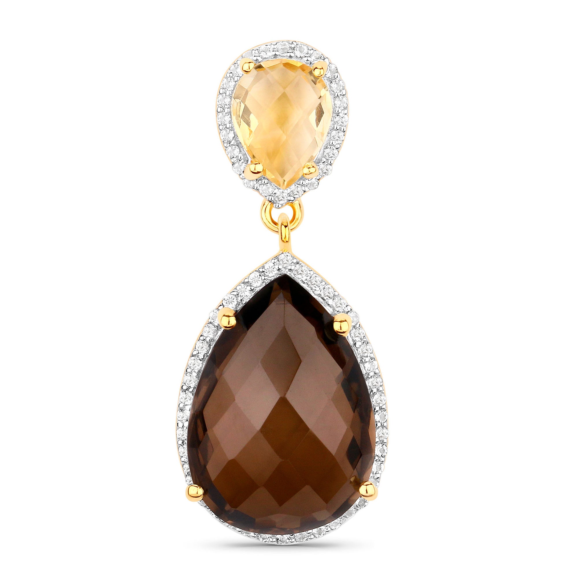 Smoky Quartz Earrings With Citrine 21 Carats Gold Plated Silver