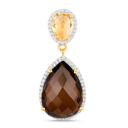 Smoky Quartz Earrings With Citrine 21 Carats Gold Plated Silver