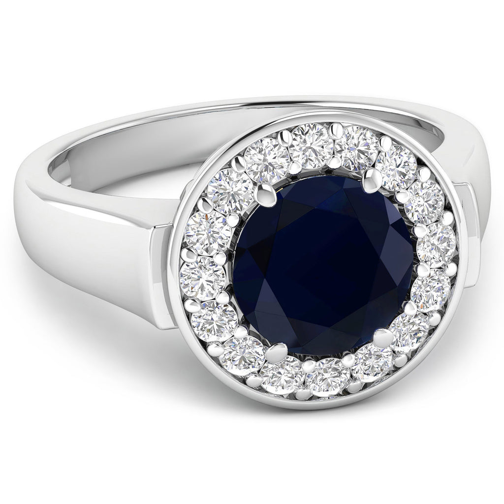 Blue Sapphire Ring With Diamonds 2.7 Carats 14K White Gold