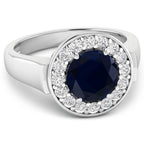 Blue Sapphire Ring With Diamonds 2.7 Carats 14K White Gold