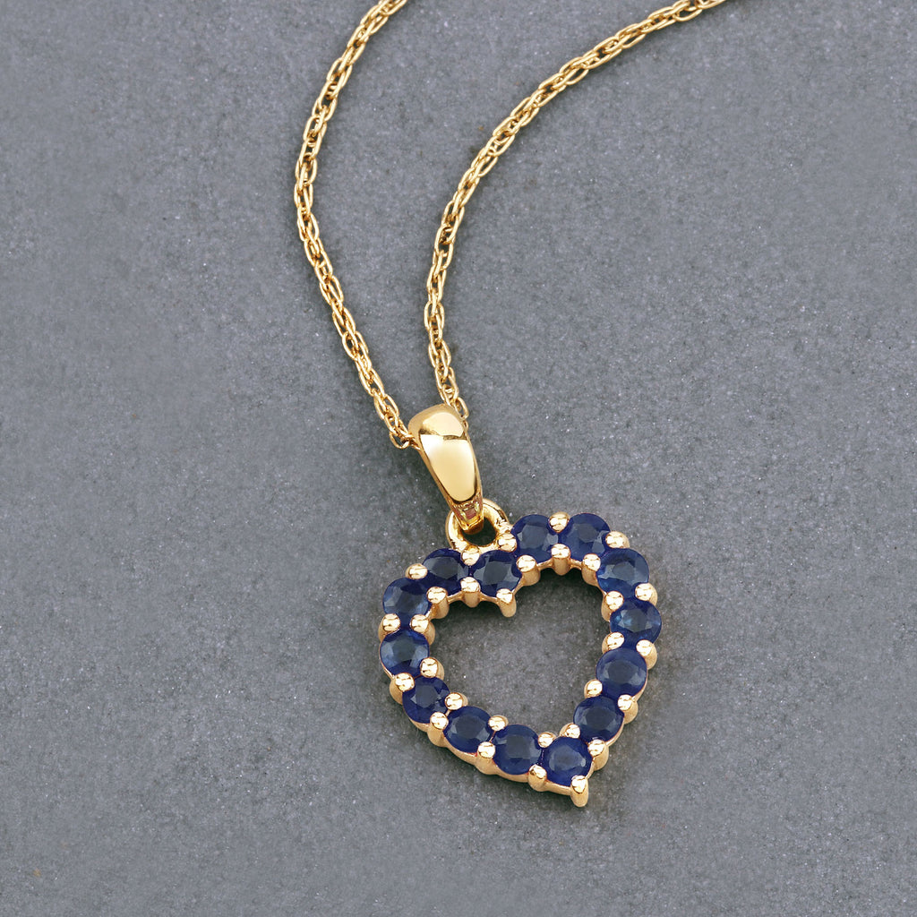 Natural Sapphire Heart Pendant 0.62 Carats 10K Yellow Gold