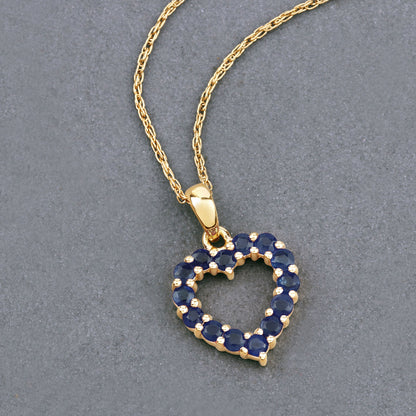 Natural Sapphire Heart Pendant 0.62 Carats 10K Yellow Gold