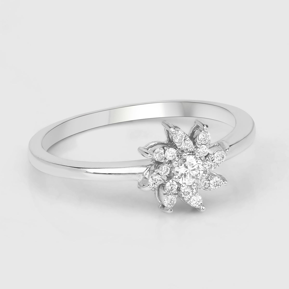 Diamond Flower Ring 0.14 Carats 14K White Gold