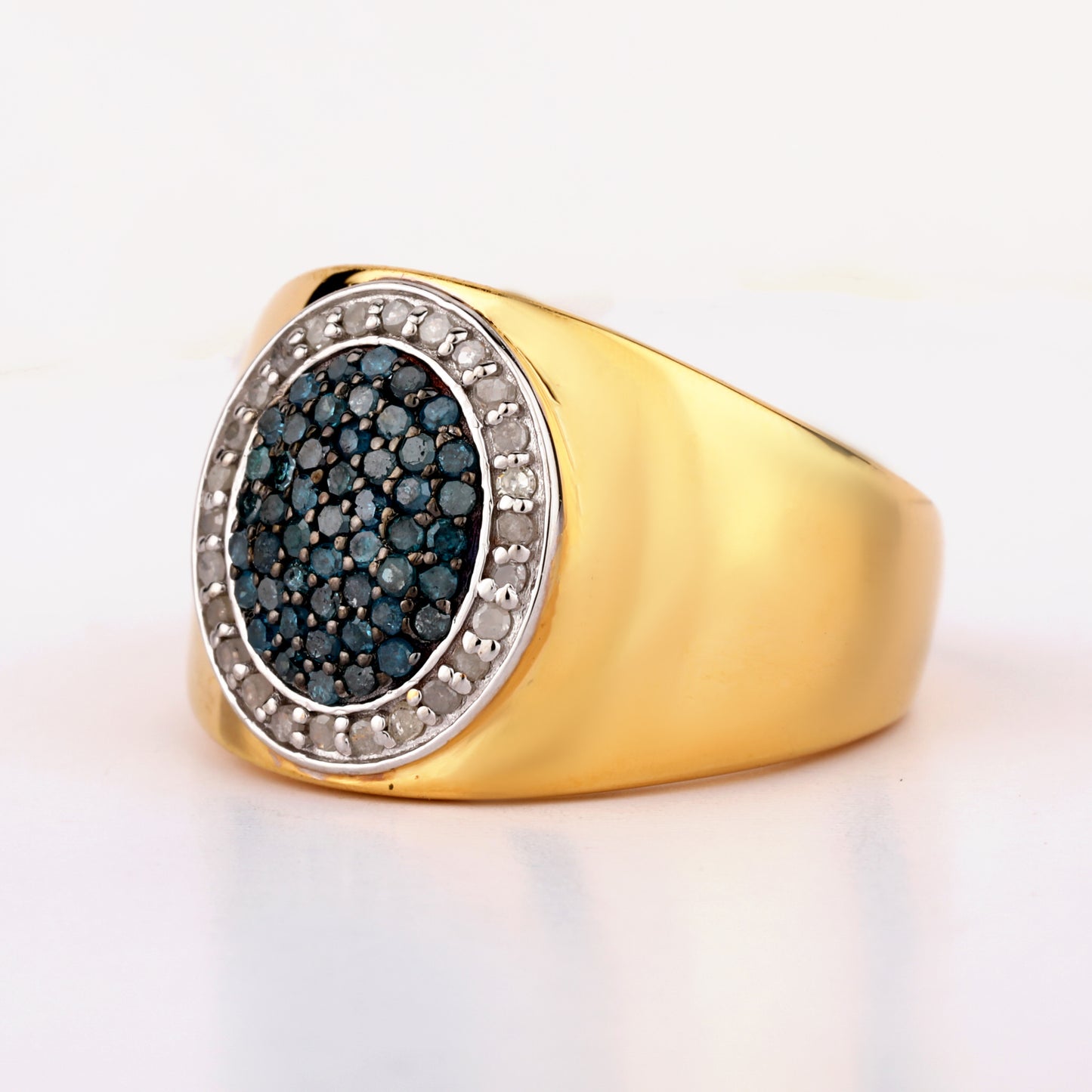 Blue Diamond Ring With White Diamonds 0.40 Carats Gold Plated Silver