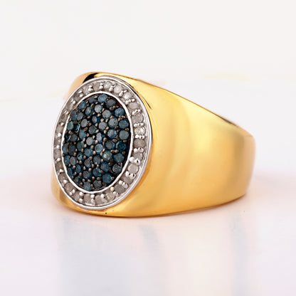 Blue Diamond Ring With White Diamonds 0.40 Carats Gold Plated Silver