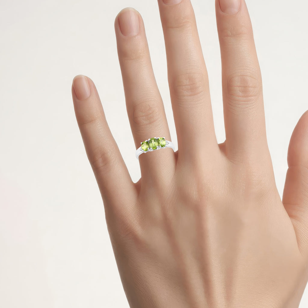 Peridot Ring With Diamonds 1.09 Carats Sterling Silver