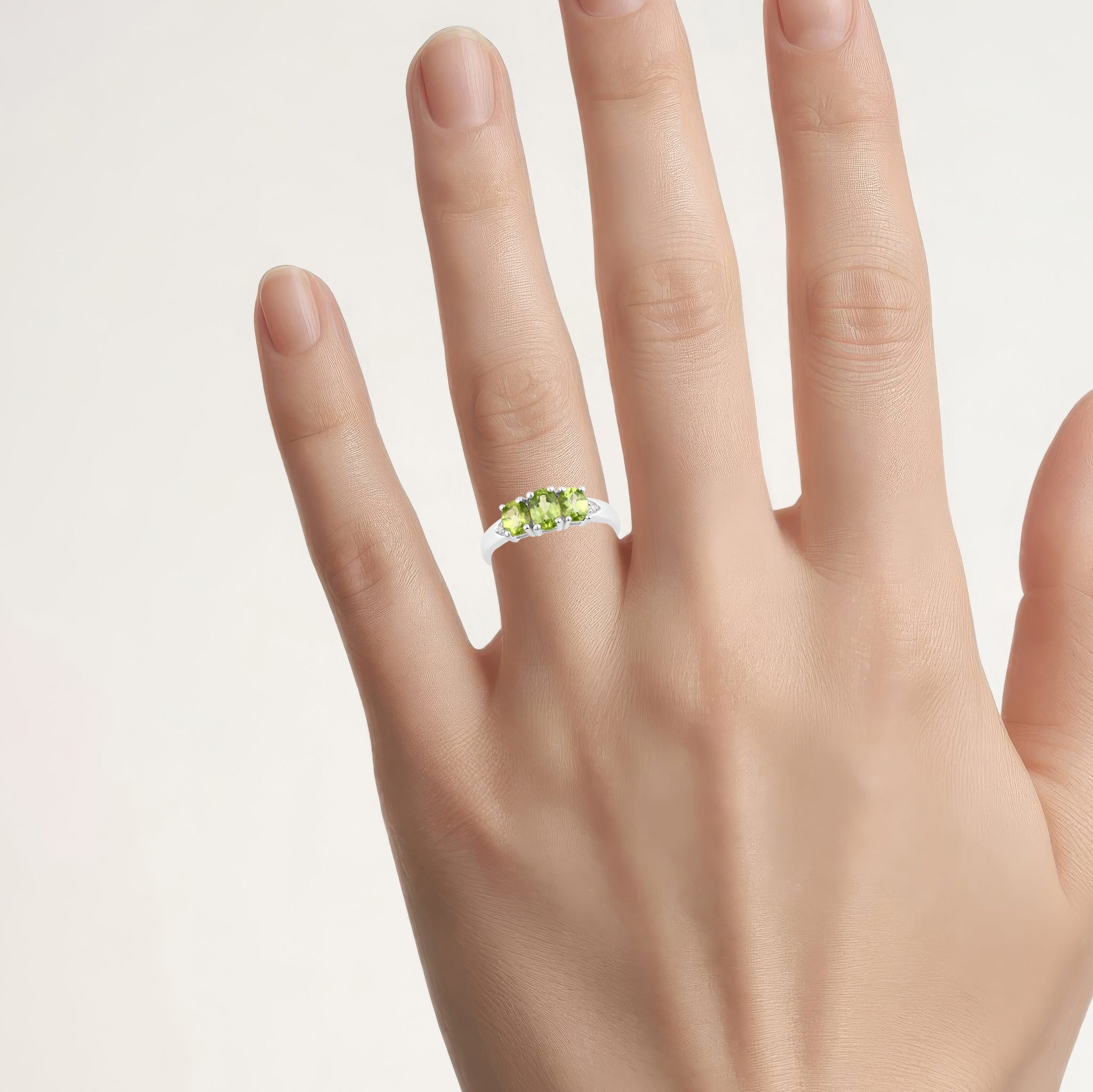 Peridot Ring With Diamonds 1.09 Carats Sterling Silver