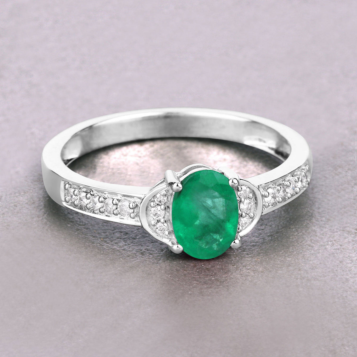 Zambian Emerald Ring With Diamonds 0.79 Carats 10K White Gold
