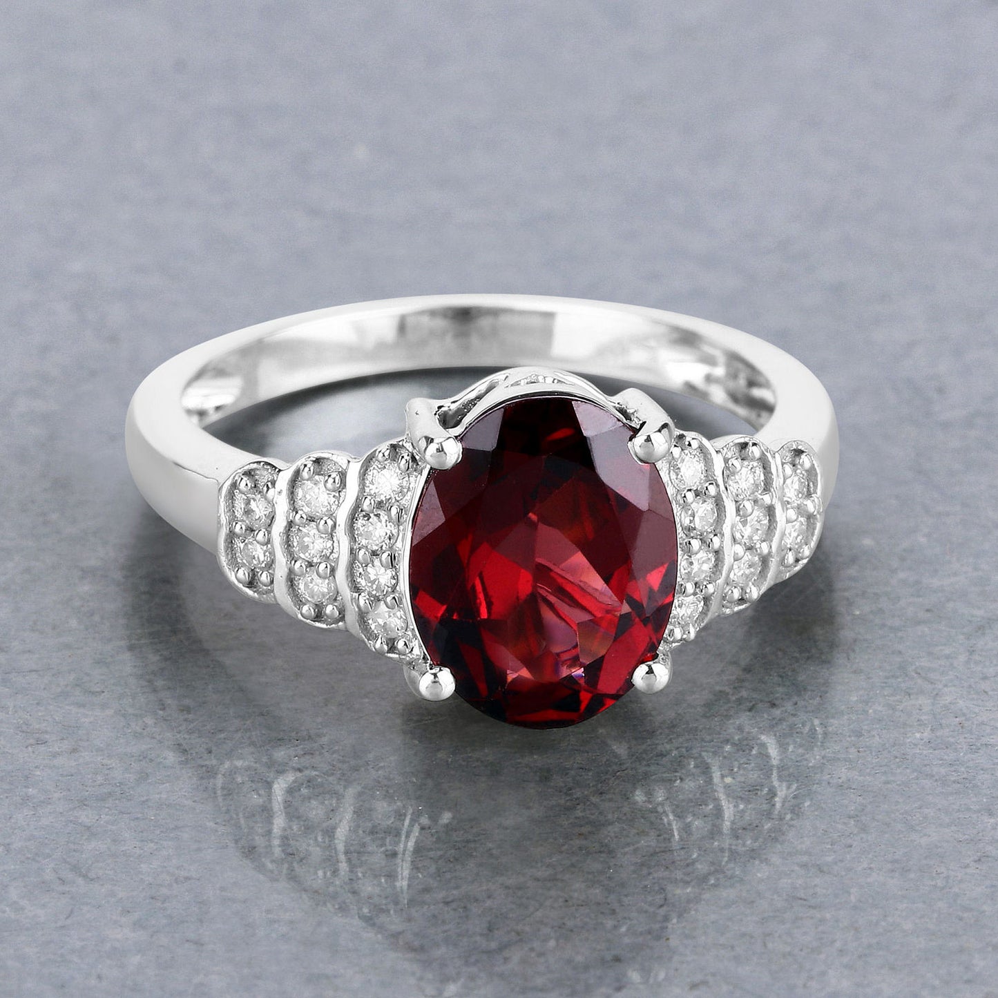 Rhodolite Ring With Diamonds 2.84 Carats 14K White Gold