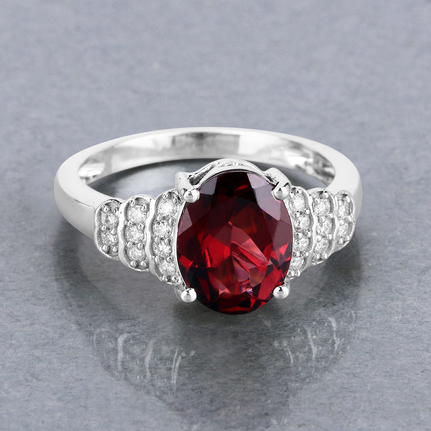 Rhodolite Ring With Diamonds 2.84 Carats 14K White Gold