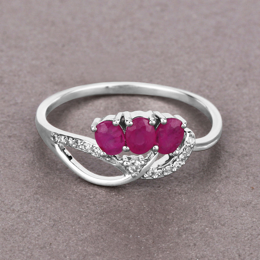 Ruby Knot Ring With Diamonds 0.68 Carats 14K White Gold