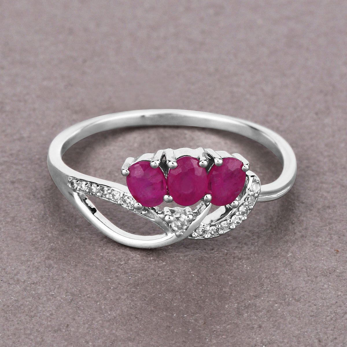Ruby Knot Ring With Diamonds 0.68 Carats 14K White Gold