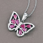 Ruby Butterfly Pendant With White Zircon 2.03 Carats Sterling Silver