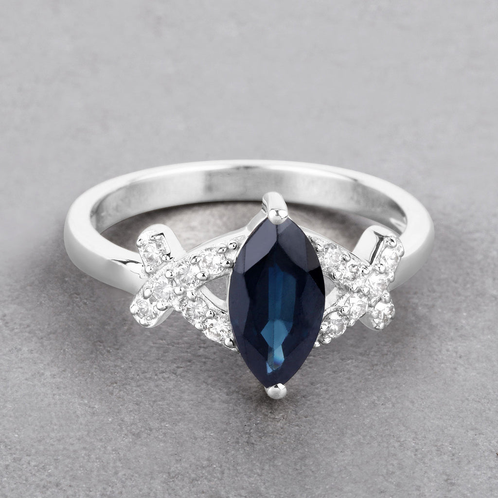 Blue Sapphire Ring With Diamonds 1.46 Carats 14K White Gold