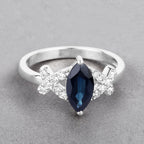 Blue Sapphire Ring With Diamonds 1.46 Carats 14K White Gold