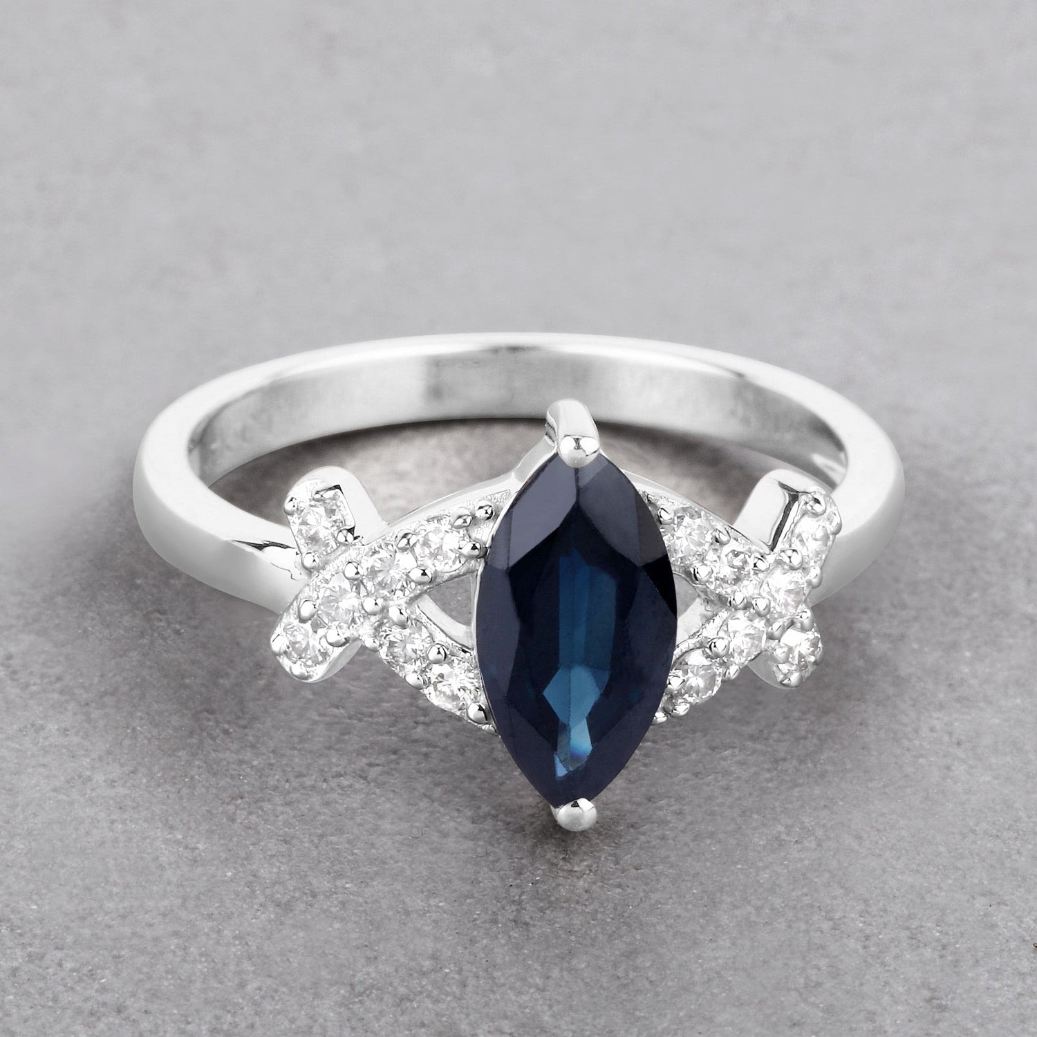 Blue Sapphire Ring With Diamonds 1.46 Carats 14K White Gold
