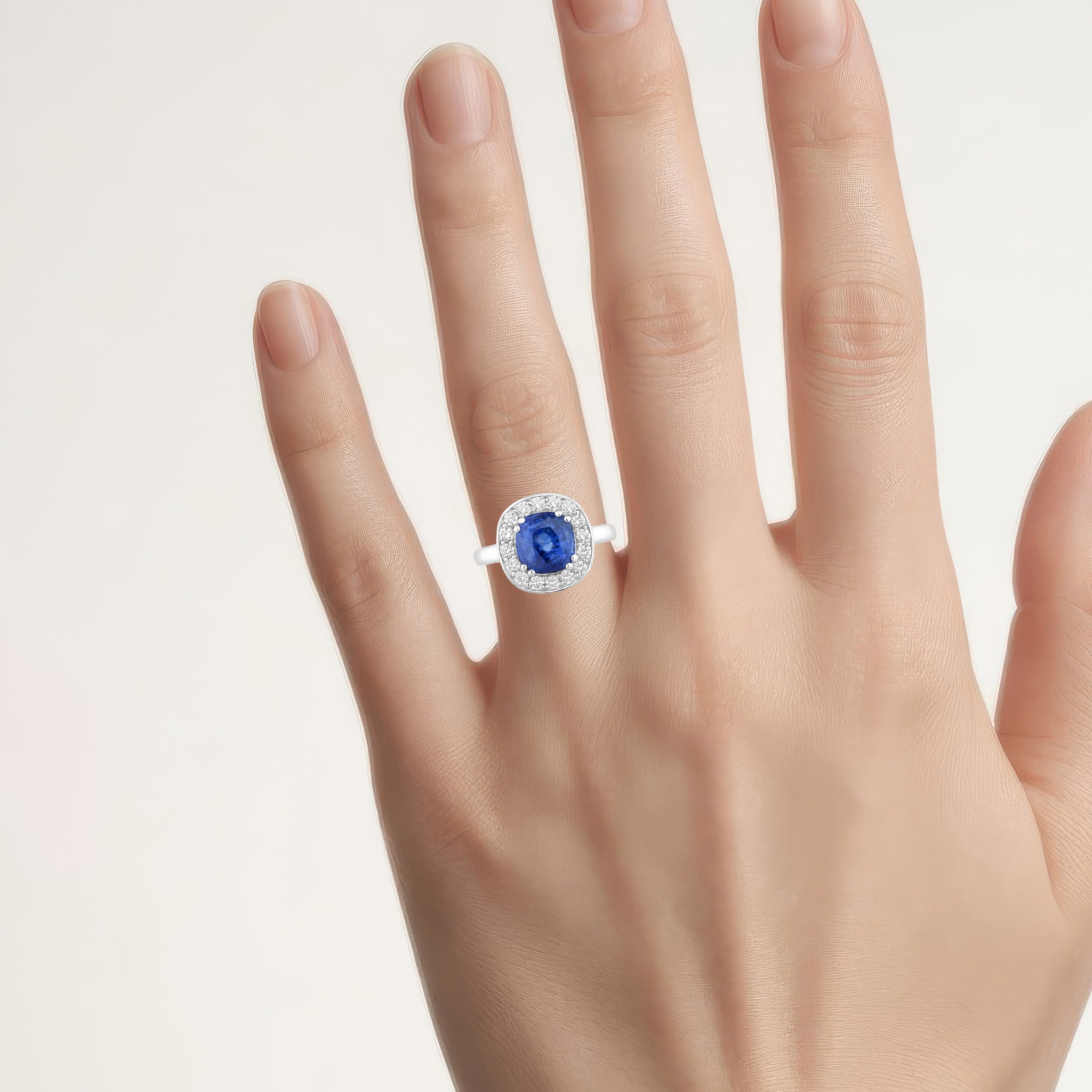 Blue Sapphire Ring With Diamonds 3.86 Carats 18K White Gold