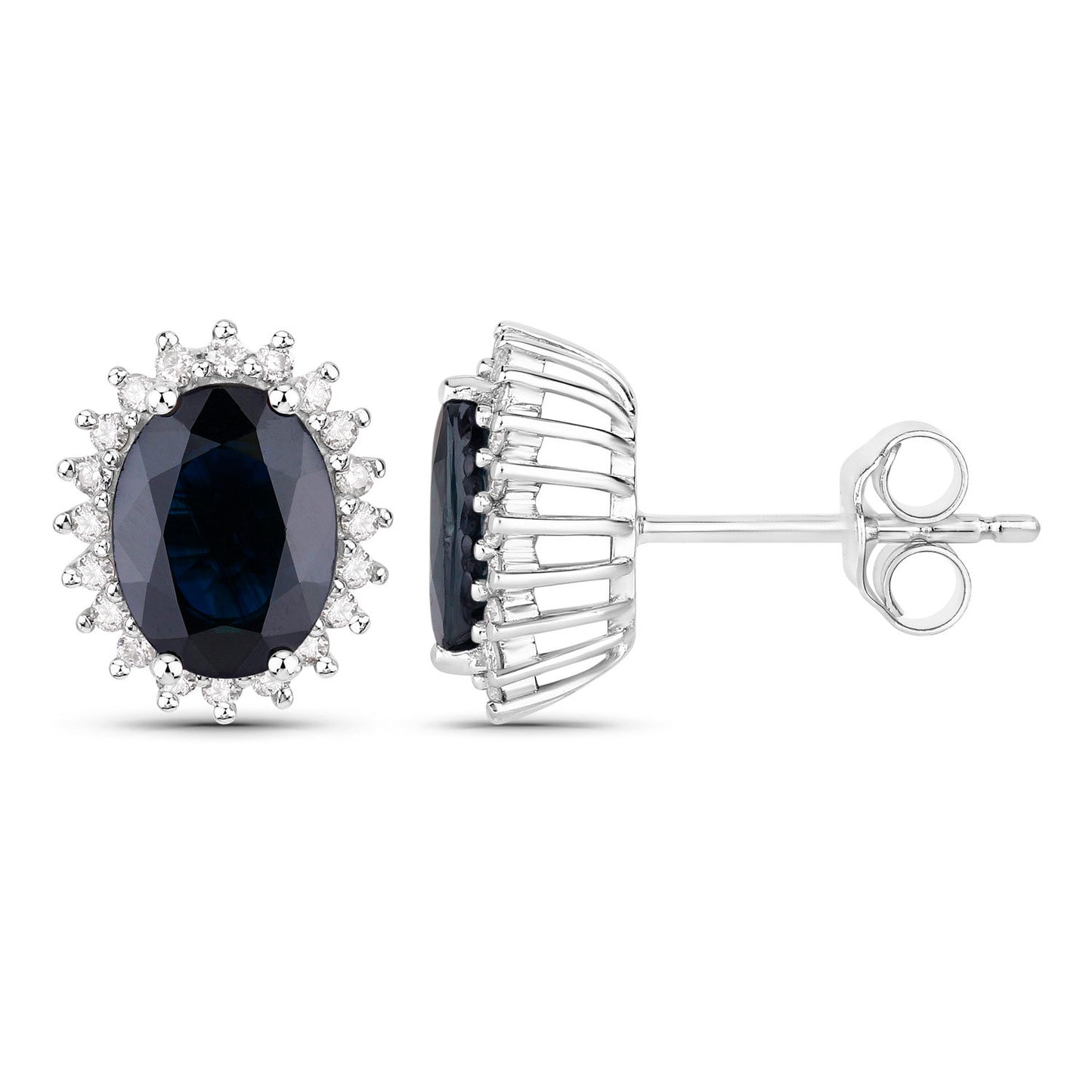 Blue Sapphire Earrings Diamonds 3.3 Carats 14K White Gold