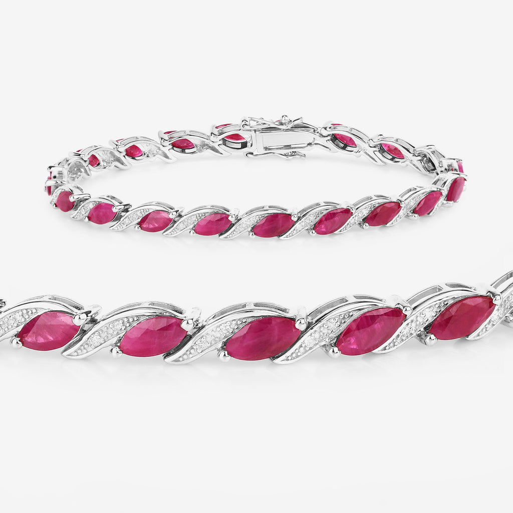 Ruby Bracelet With Diamonds 7.74 Carats 10K White Gold