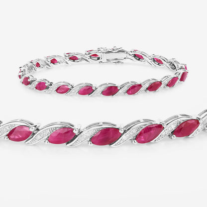 Ruby Bracelet With Diamonds 7.74 Carats 10K White Gold
