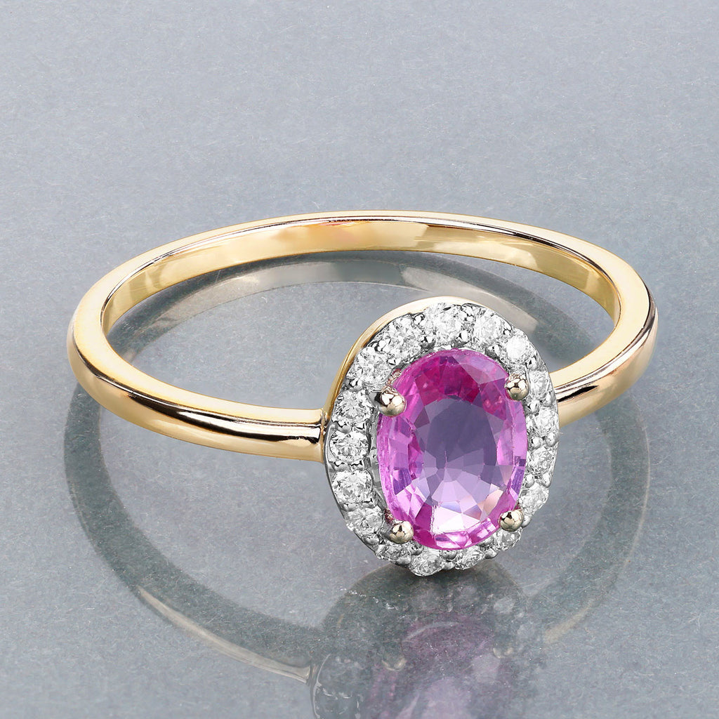 Pink Sapphire Ring With Diamonds 0.92 Carats 14K Yellow Gold