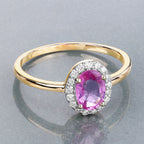 Pink Sapphire Ring With Diamonds 0.92 Carats 14K Yellow Gold