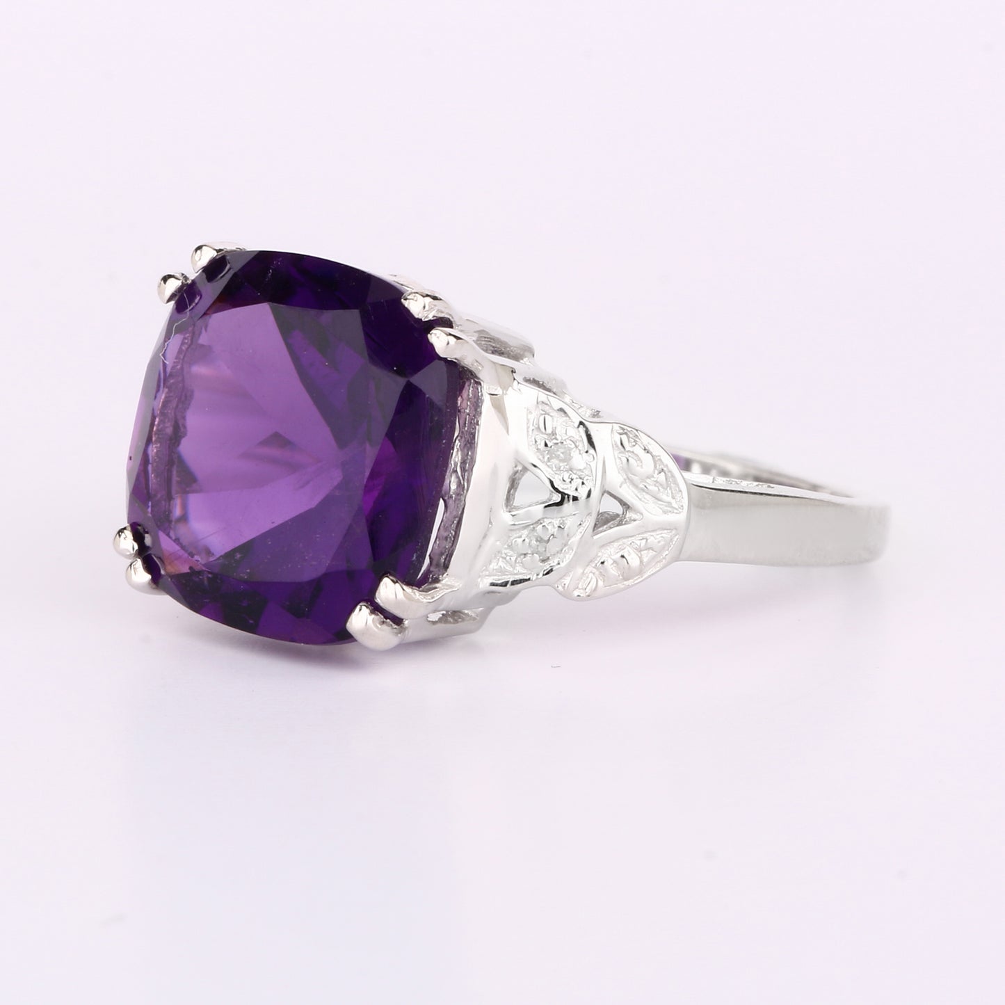 African Amethyst Ring With Diamonds 5.87 Carats Sterling Silver