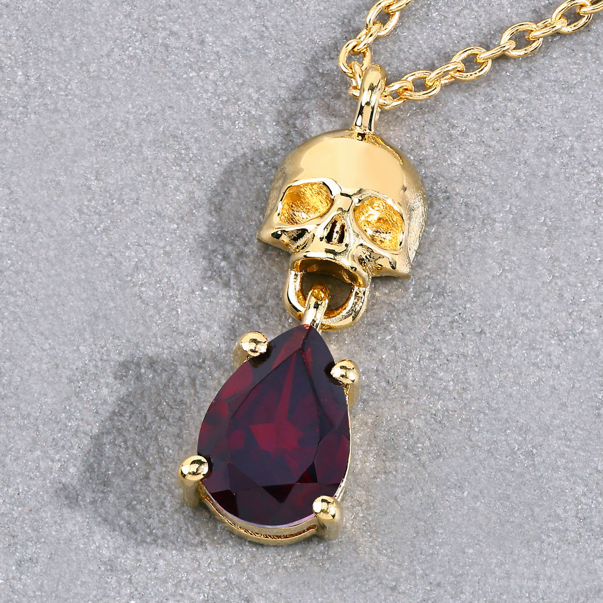Garnet Skull Pendant 0.78 Carats Gold Plated Silver
