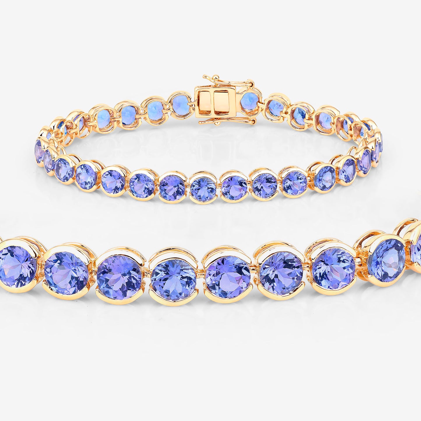 Half Bezel Set Tanzanite Tennis Bracelet 12.5 Carats 14K Yellow Gold