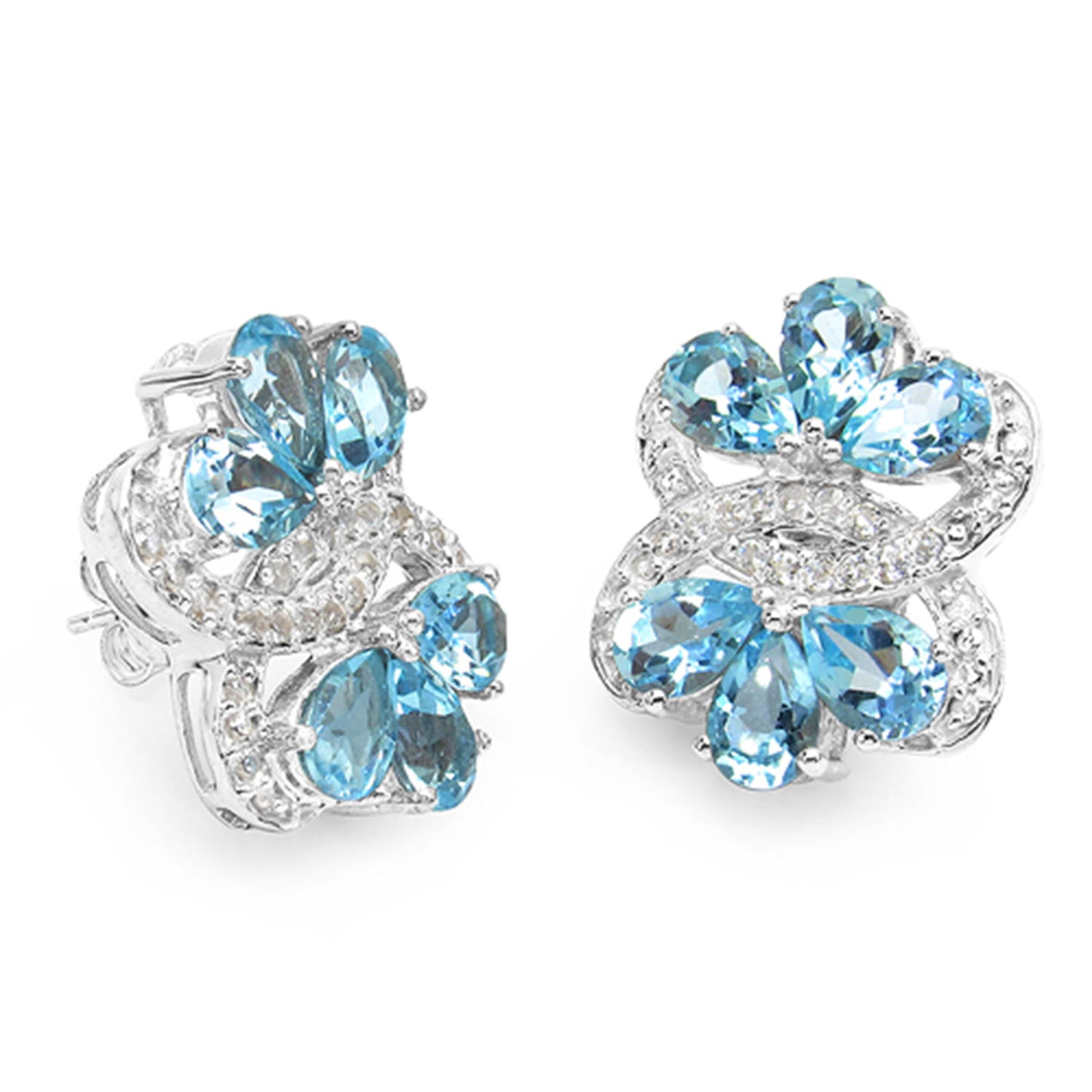 Blue Topaz Earrings 10.2 Carats Rhodium Plated Silver
