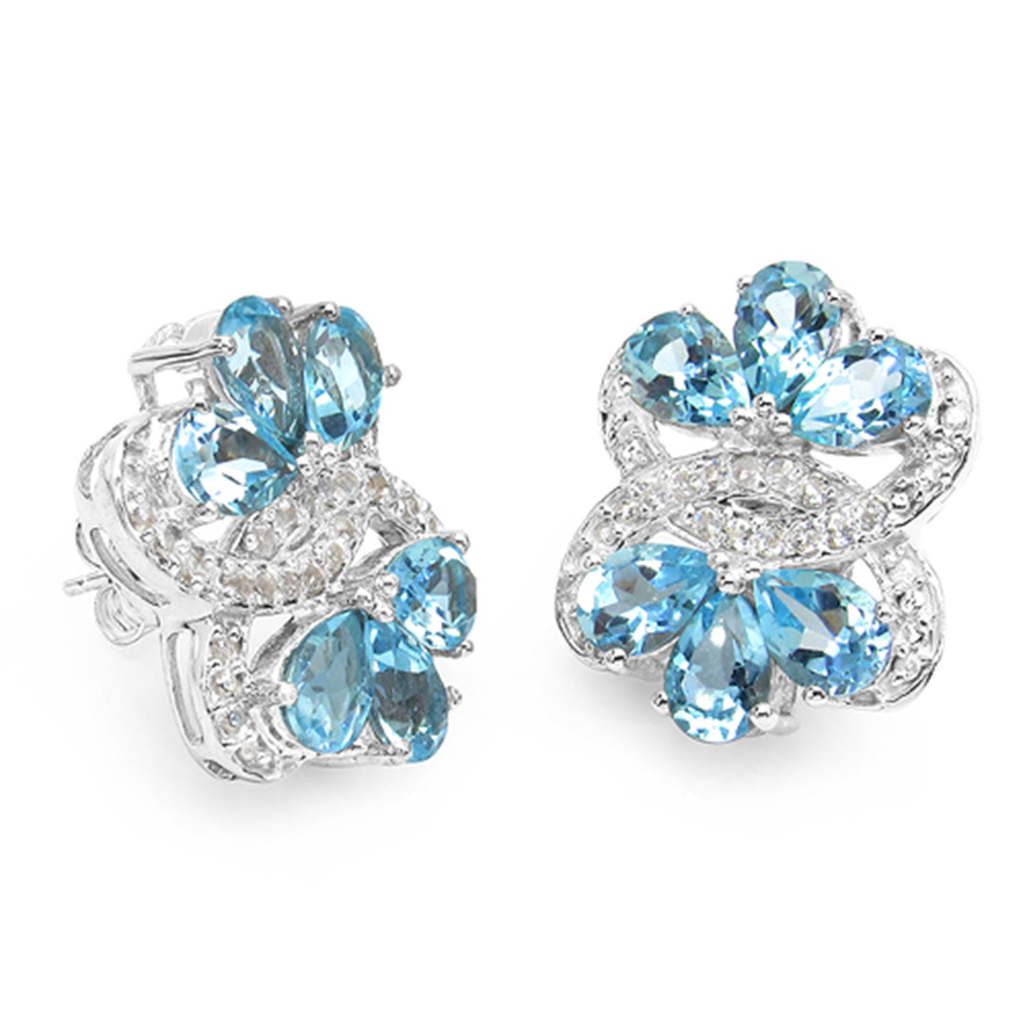 Blue Topaz Earrings 10.2 Carats Rhodium Plated Silver
