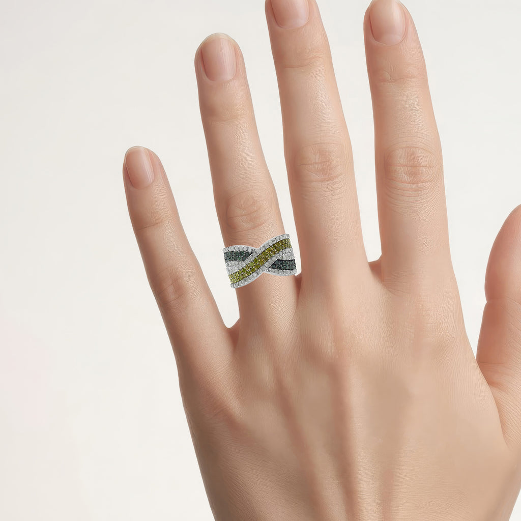 Multicolor Diamond Ring 1.4 Carats Sterling Silver