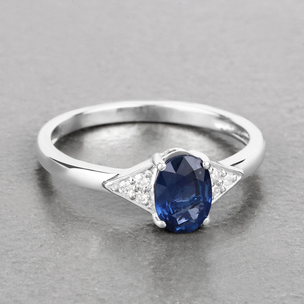 Blue Sapphire Ring With Diamonds 0.98 Carats 14K White Gold