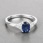 Blue Sapphire Ring With Diamonds 0.98 Carats 14K White Gold
